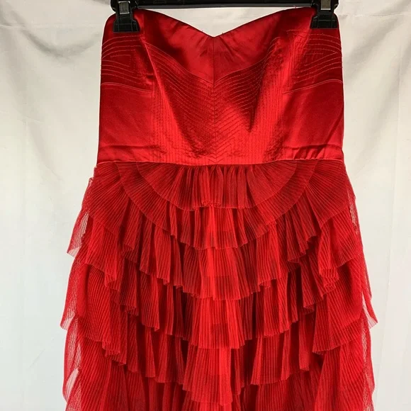 BCBGMaxAzria | Dresses | Bcbg Maxazria Mesh Sas Gardenia Dress Rio Red  Ruffle Tiered Strapless Sz 8p | Poshmark